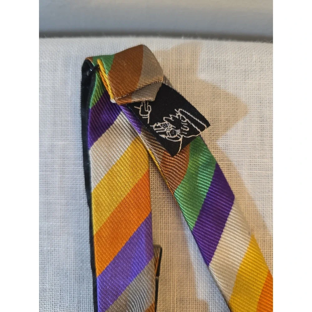 GJ CAHN 100% SILK PURPLE/GREEN/BROWN/YELLOW/TAN Stripe Hand Made Bow TIE
